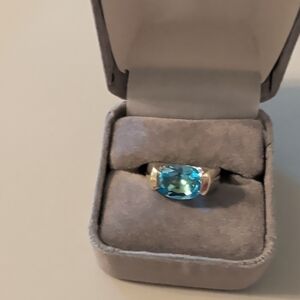 Gold Ring with Blue Oval Gemstone - Women's Jewelry